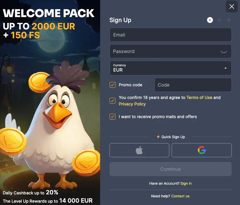 Kokobet registratie scherm